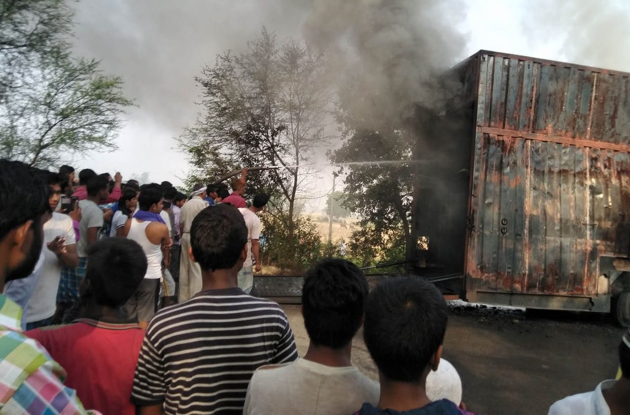 Container fire, damage