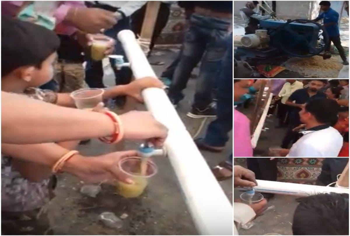 Video viral of a sugarcane juice party where juice served through pipeline