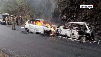 Car burnt out after accident in chamba