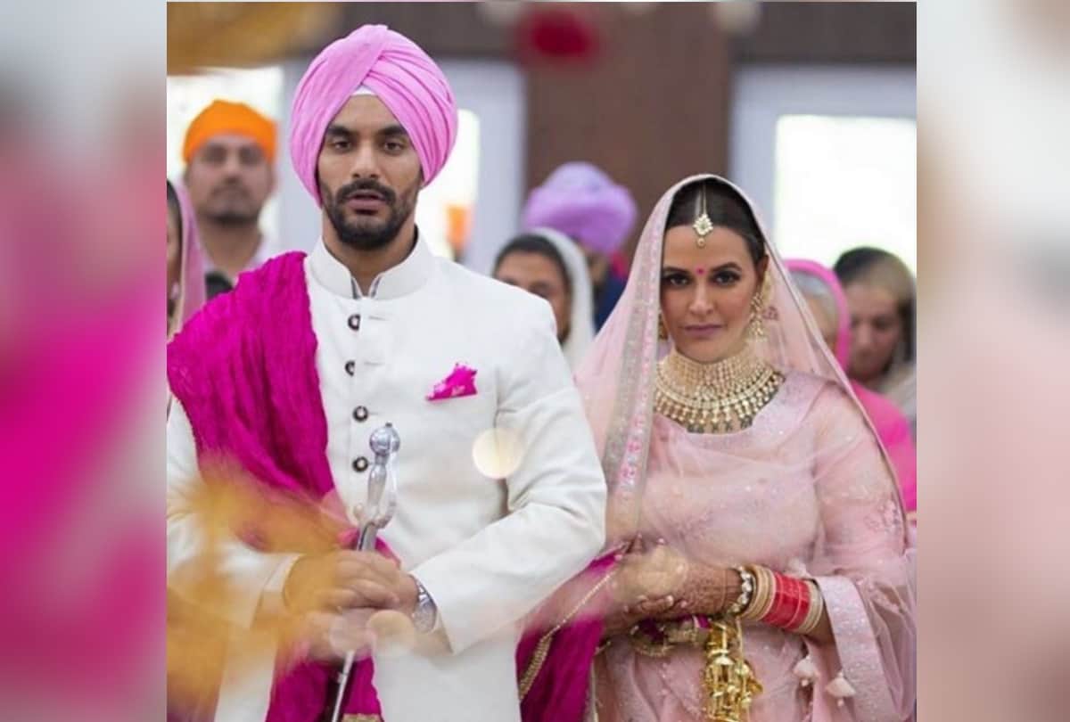 angad bedi and neha dhupia wedding anniversary look at inside photo