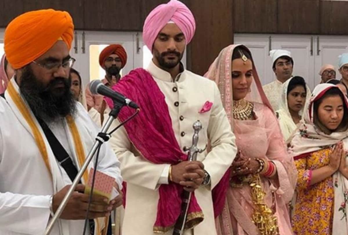 angad bedi and neha dhupia wedding anniversary look at inside photo