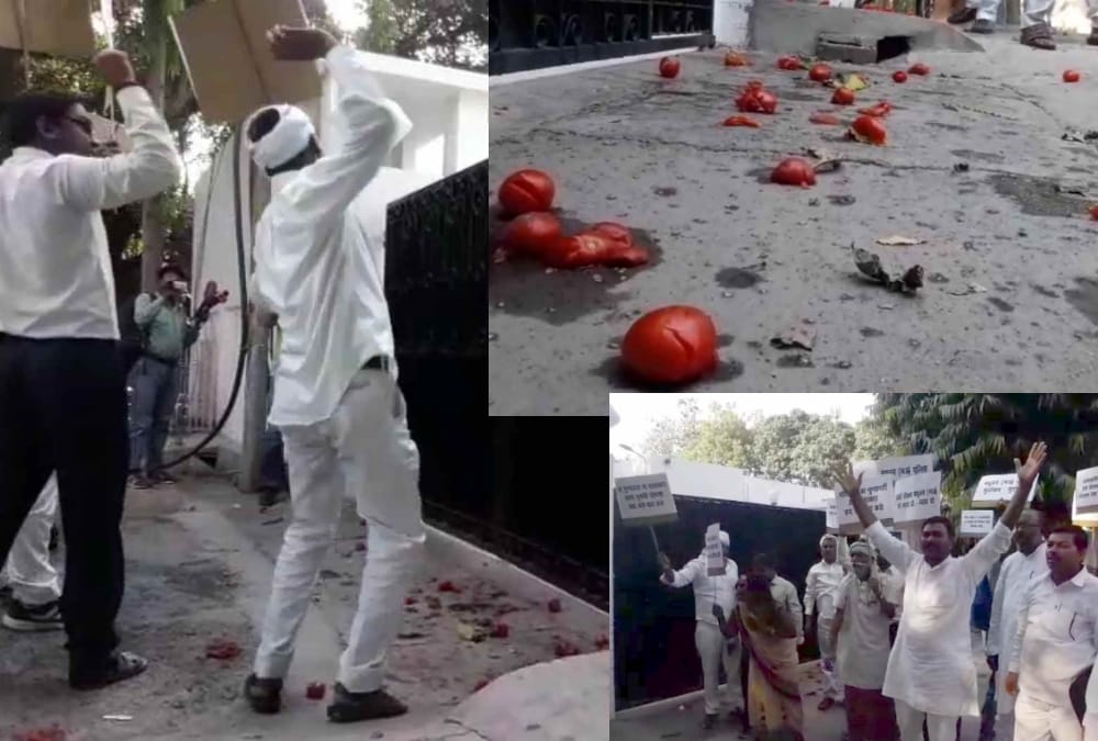 protest in front of uttar pradesh cabinet minister's home.