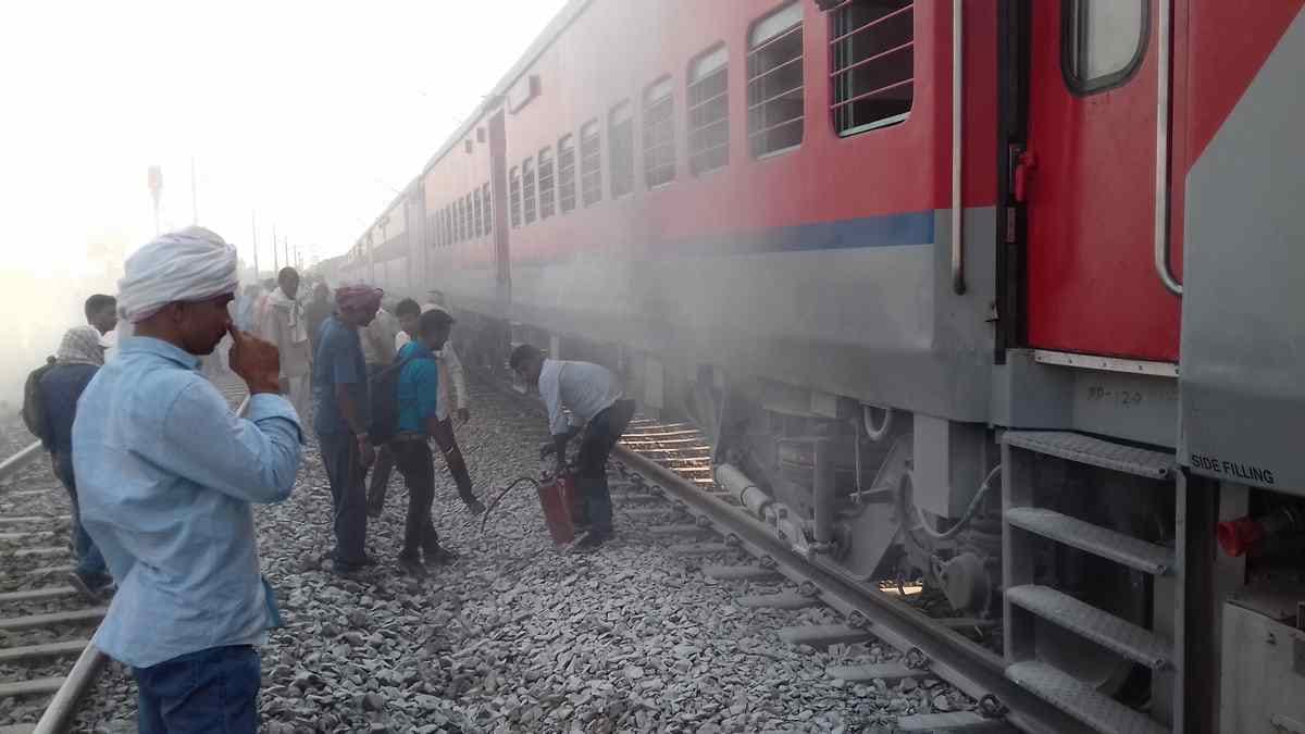 Fire in train at railway station 