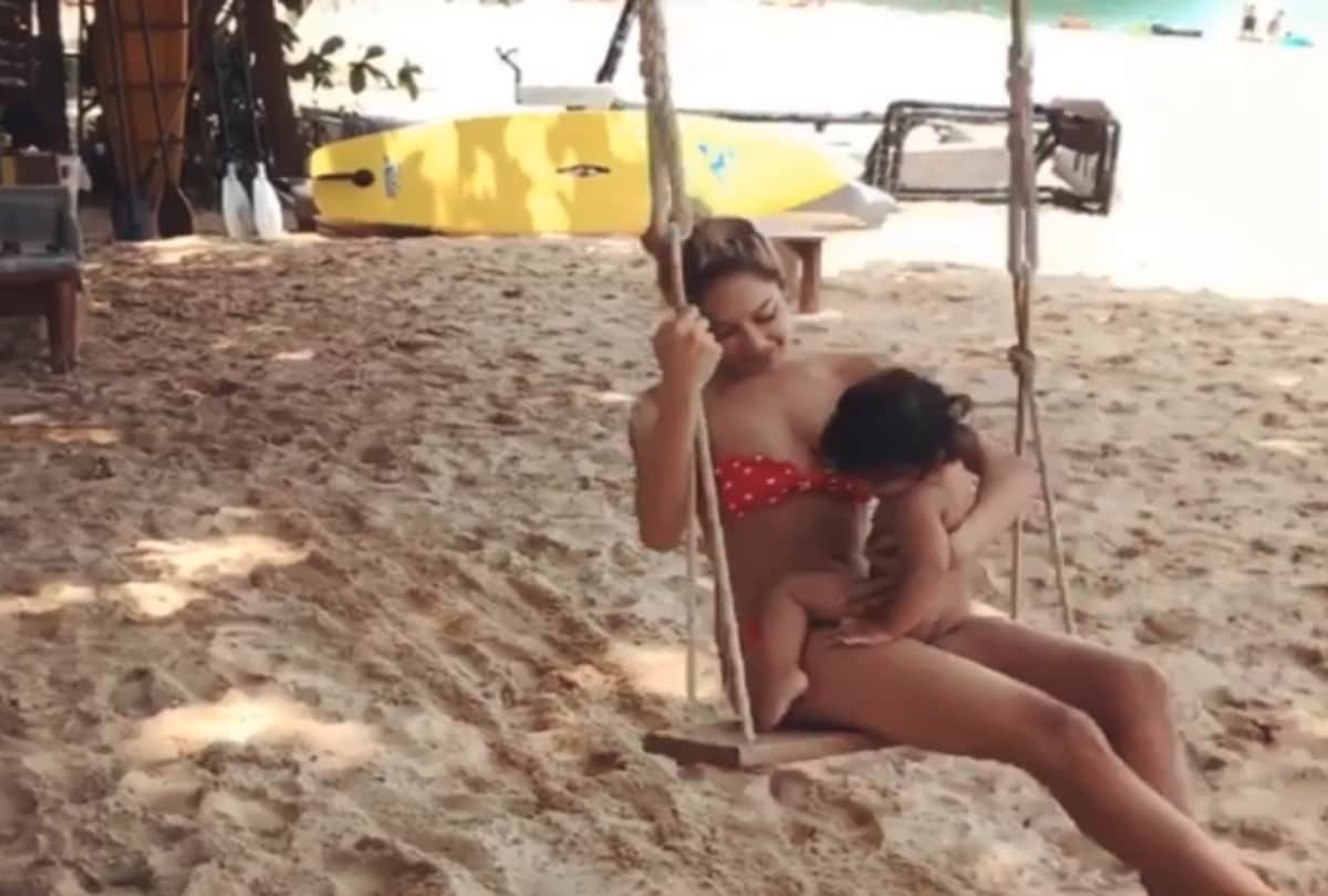 Bollywood Actress Lisa Haydon Under Water Photo shoot With Son Zack Lalvani 