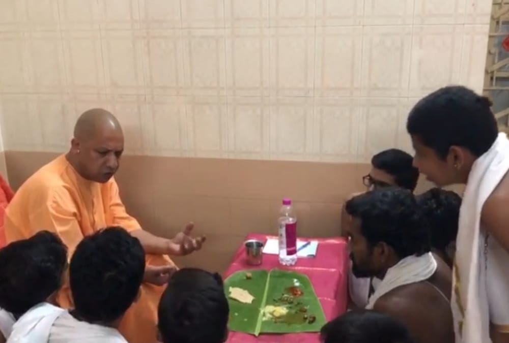 yogi adityanath spends night at a math in bangalore.
