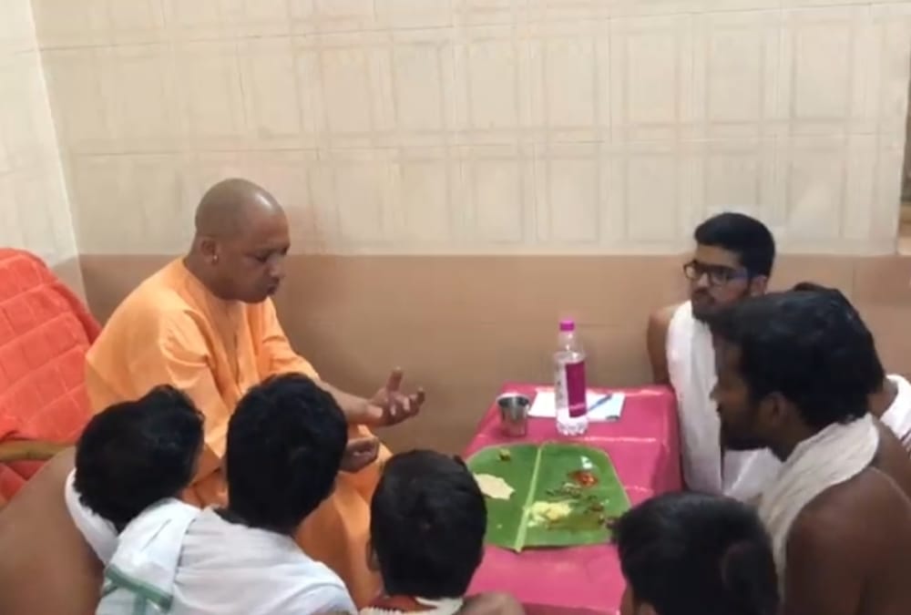yogi adityanath spends night at a math in bangalore.