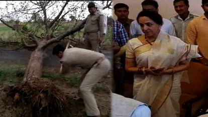 HEMA MALINI WEATHER THUNDER STORM TREE FALL ON FLEET MATHURA NEWS
