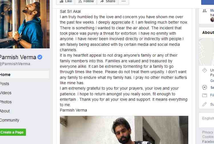 singer parmish post on facebook, revealed secret of attack