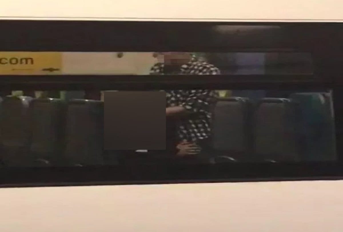 Couple intimate in a train at Britain 