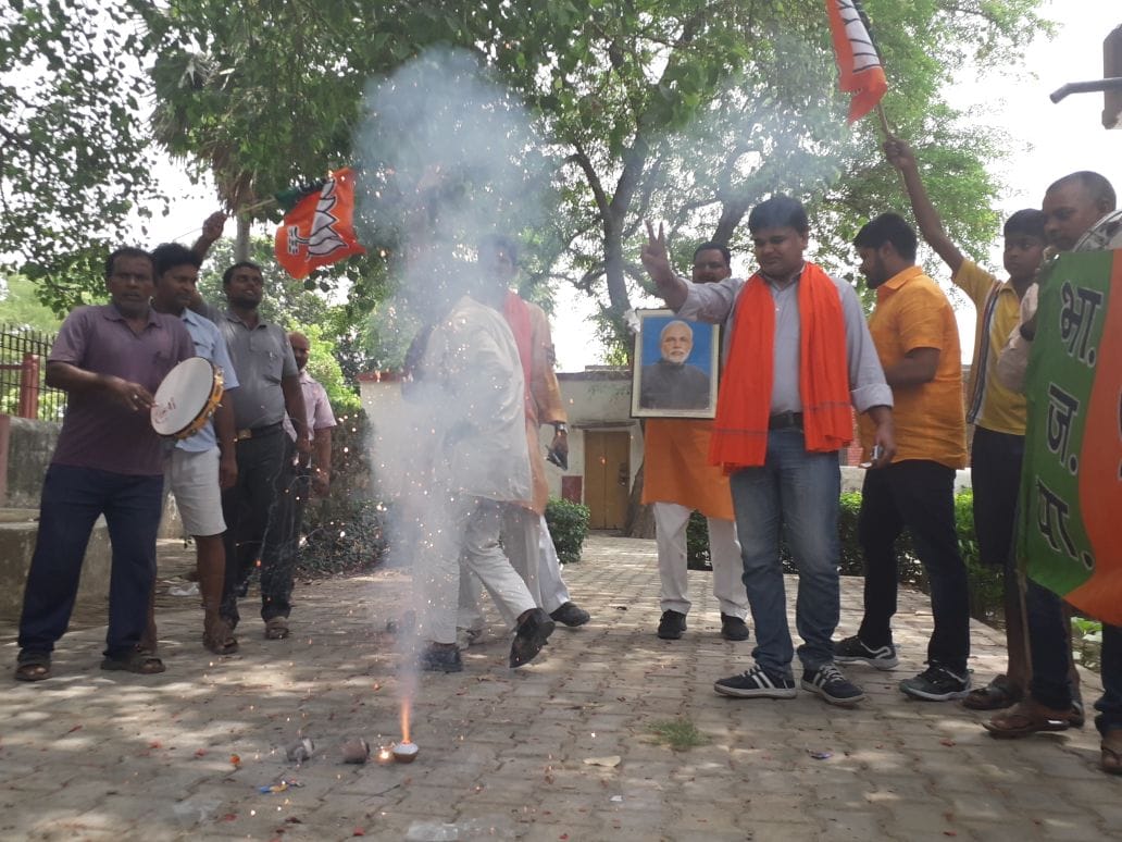 BJP workers celebrate victory of party in varanasi