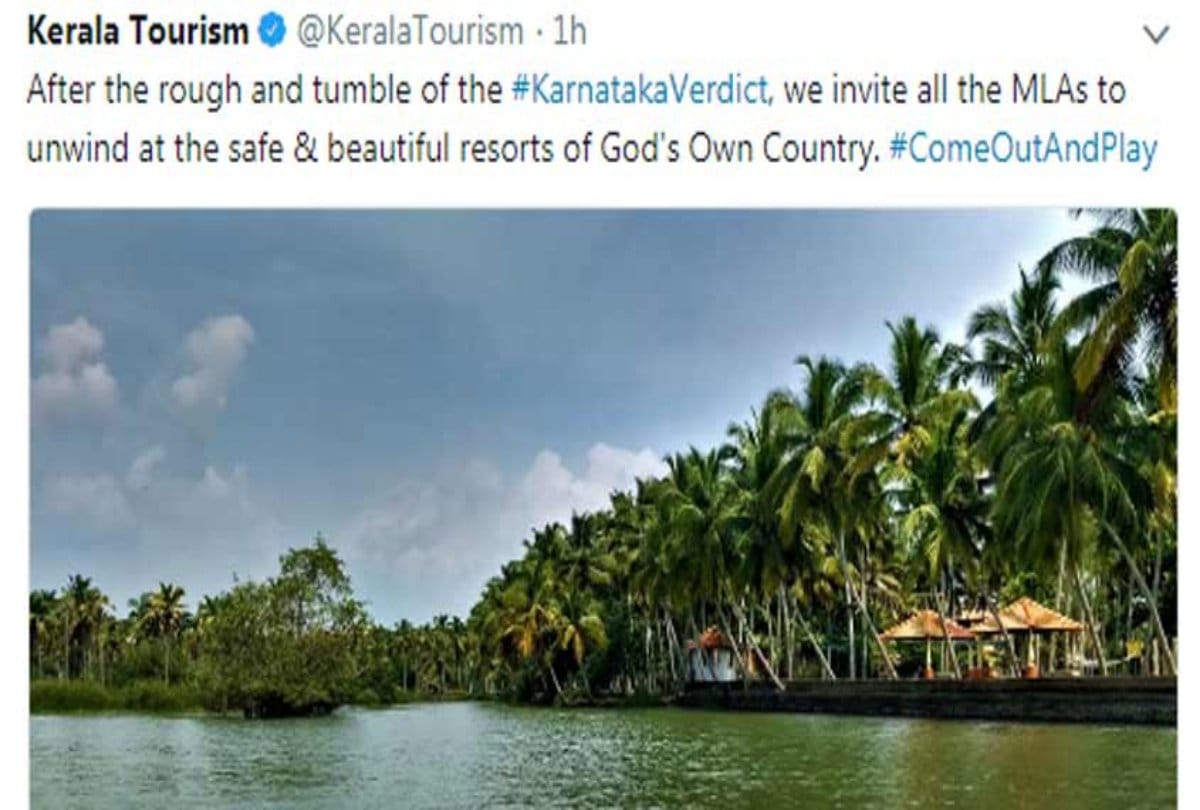 Humorous tweet on Karnataka Assembly elections via Kerala Tourism 