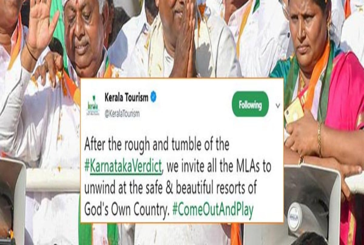 Humorous tweet on Karnataka Assembly elections via Kerala Tourism 