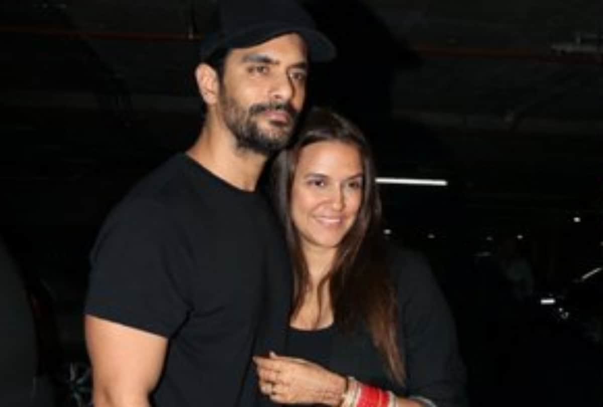 neha dhupia and angad bedi return from the usa