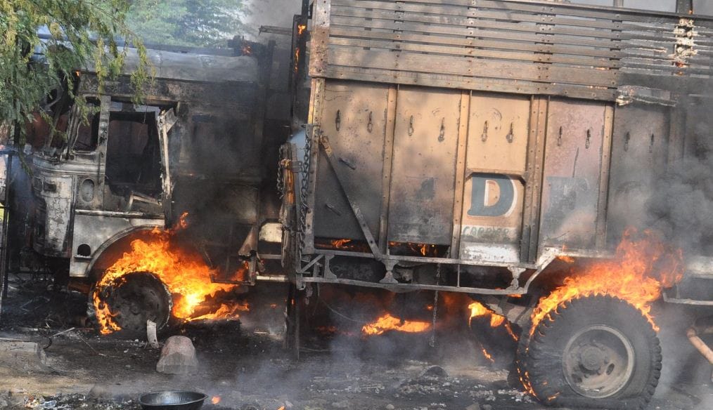 four trucks catches fire in transportnagar