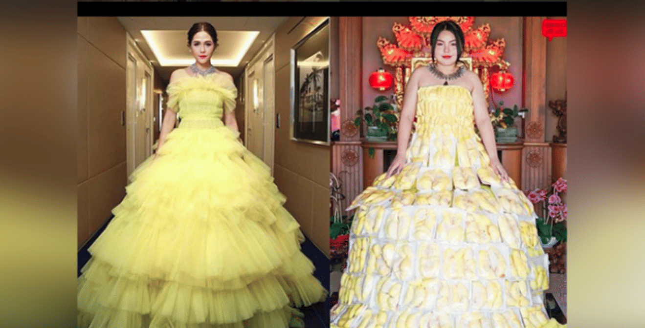 thailand fashion model wearing dress which is made by food items