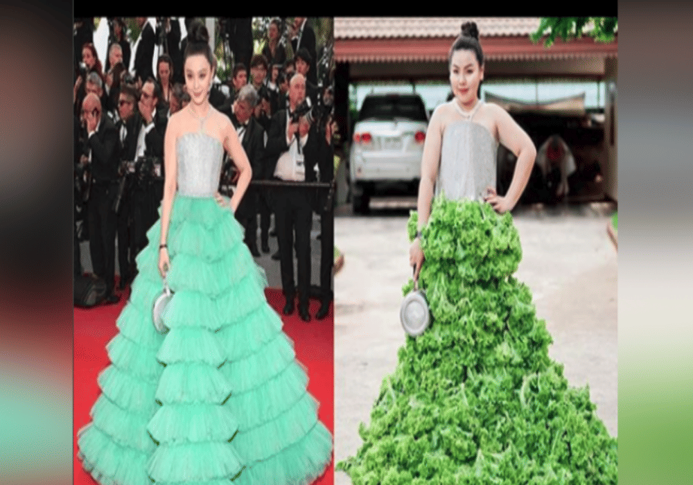 thailand fashion model wearing dress which is made by food items