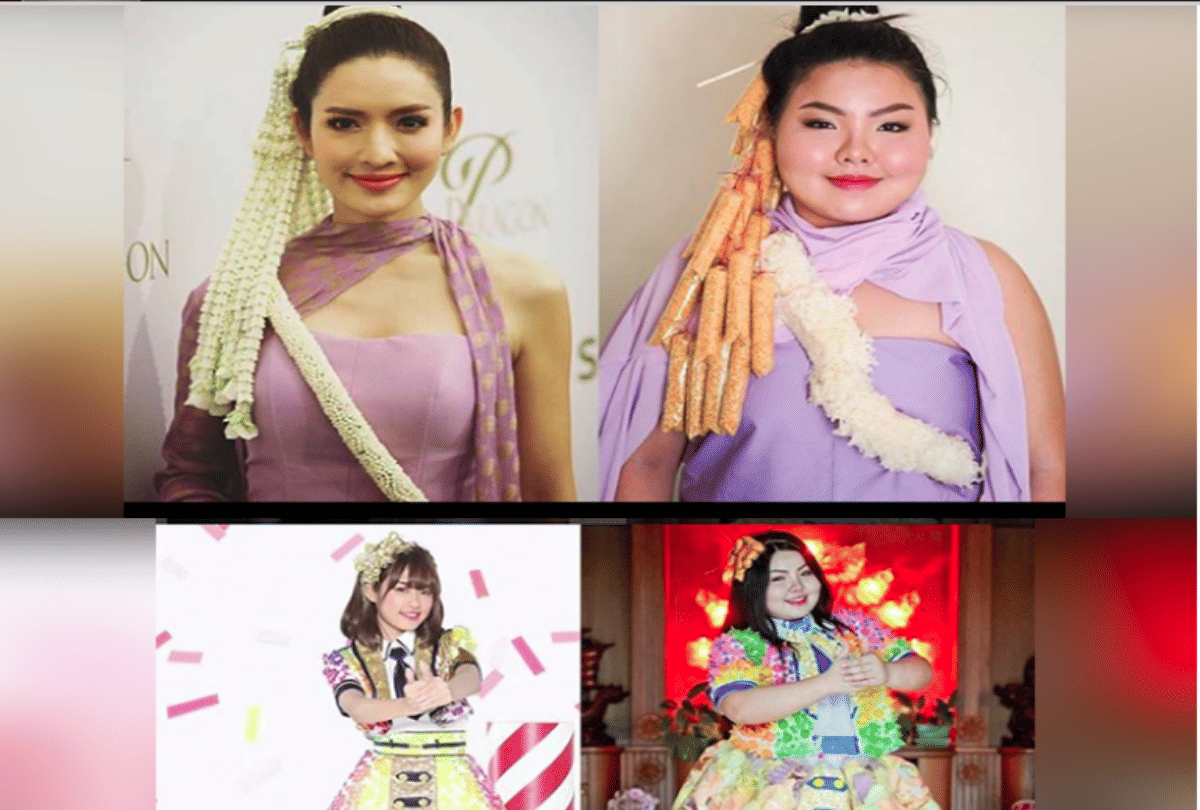 thailand fashion model wearing dress which is made by food items