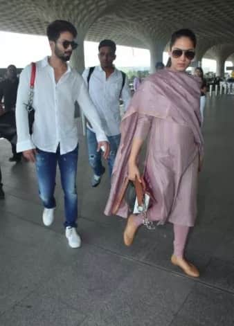 shahid kapoor and mira kapoor with babu bump spot in airport