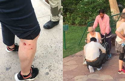 agra monkeys attacked two foreign tourists in taj mahal