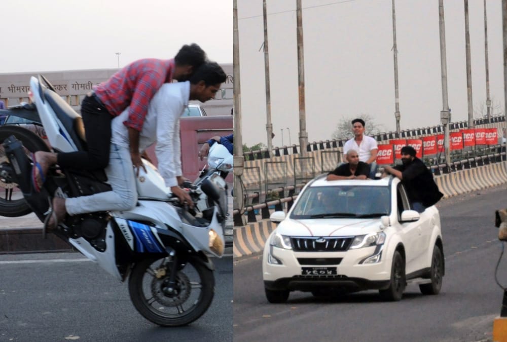 stunt on roads in gomati nagar in lucknow.