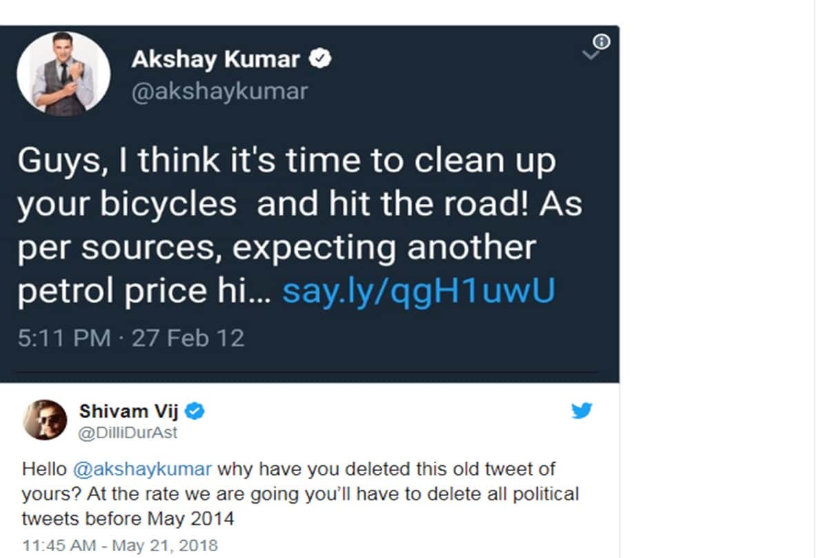 Akshay Kumar deletes old tweets on petrol price hike people calling him names like ABVP supporter