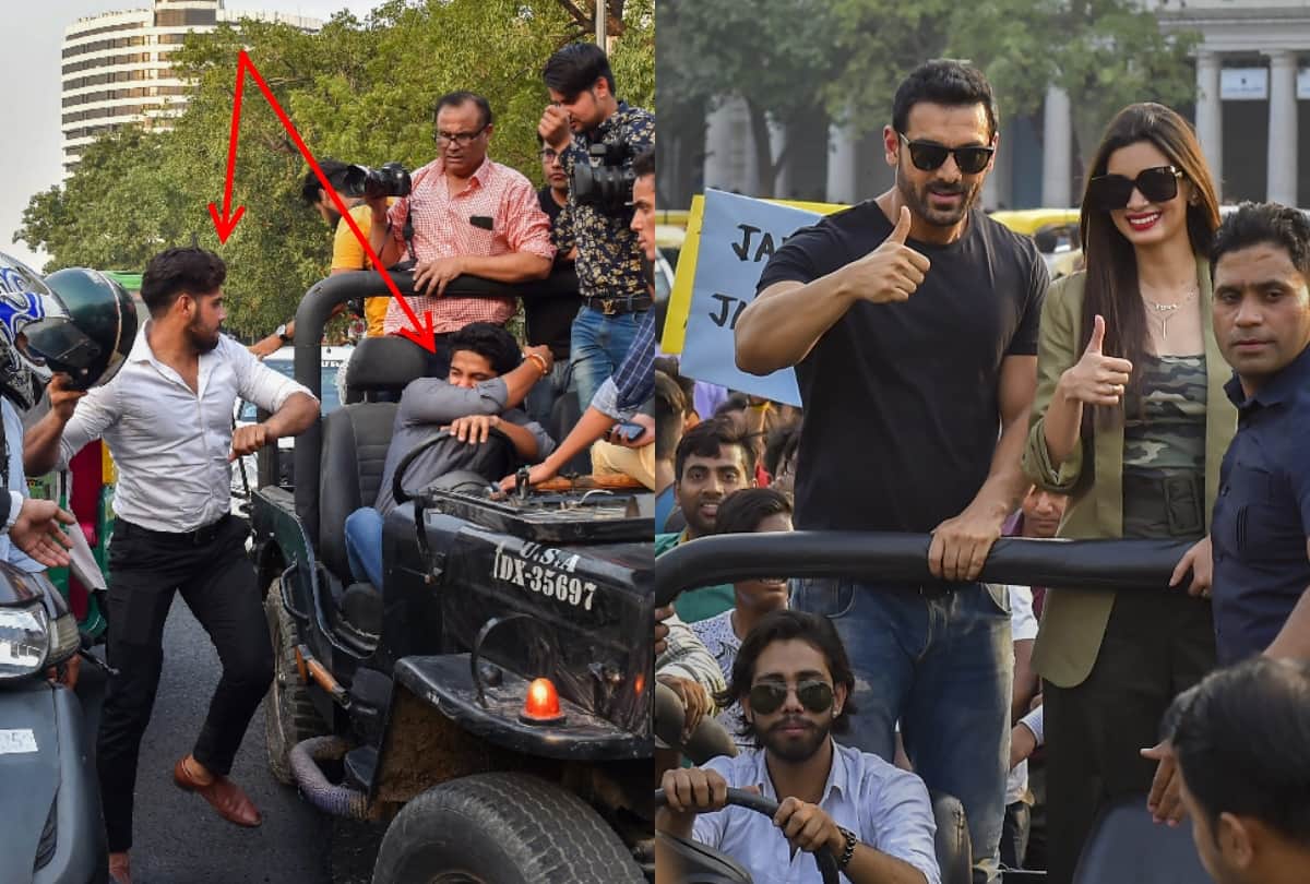 john abraham reach cp for parmanu promotion a biker beat actor jeep driver for hitting delhi ncr