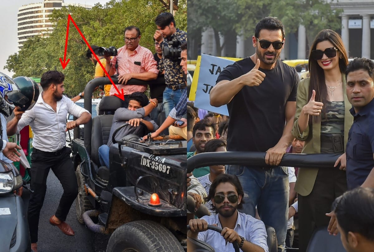 john abraham reach cp for parmanu promotion a biker beat actor jeep driver for hitting delhi ncr
