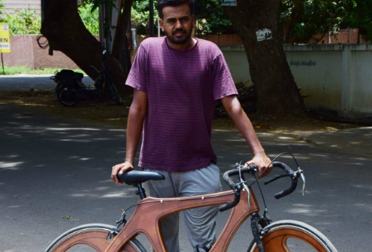 Coimbatore based interior designer Murugesan make wooden bicycle