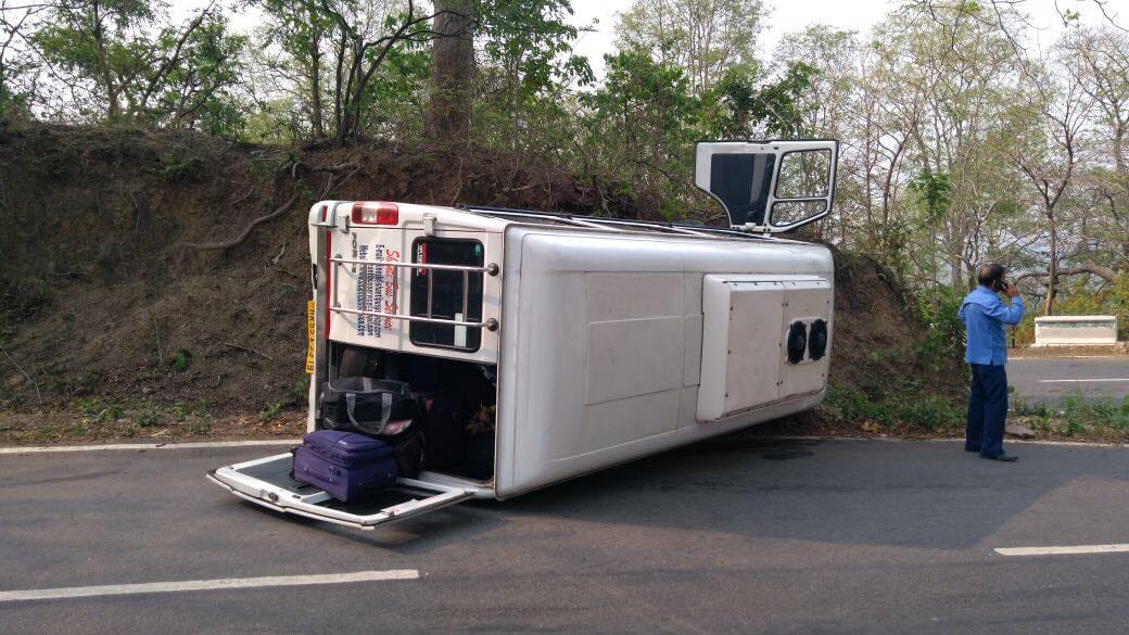 bus rolling over the road 