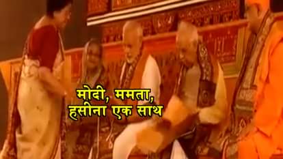 narendra modi mamata banerjee with sheikh hasina in vishwa bharti university shanty niketan 