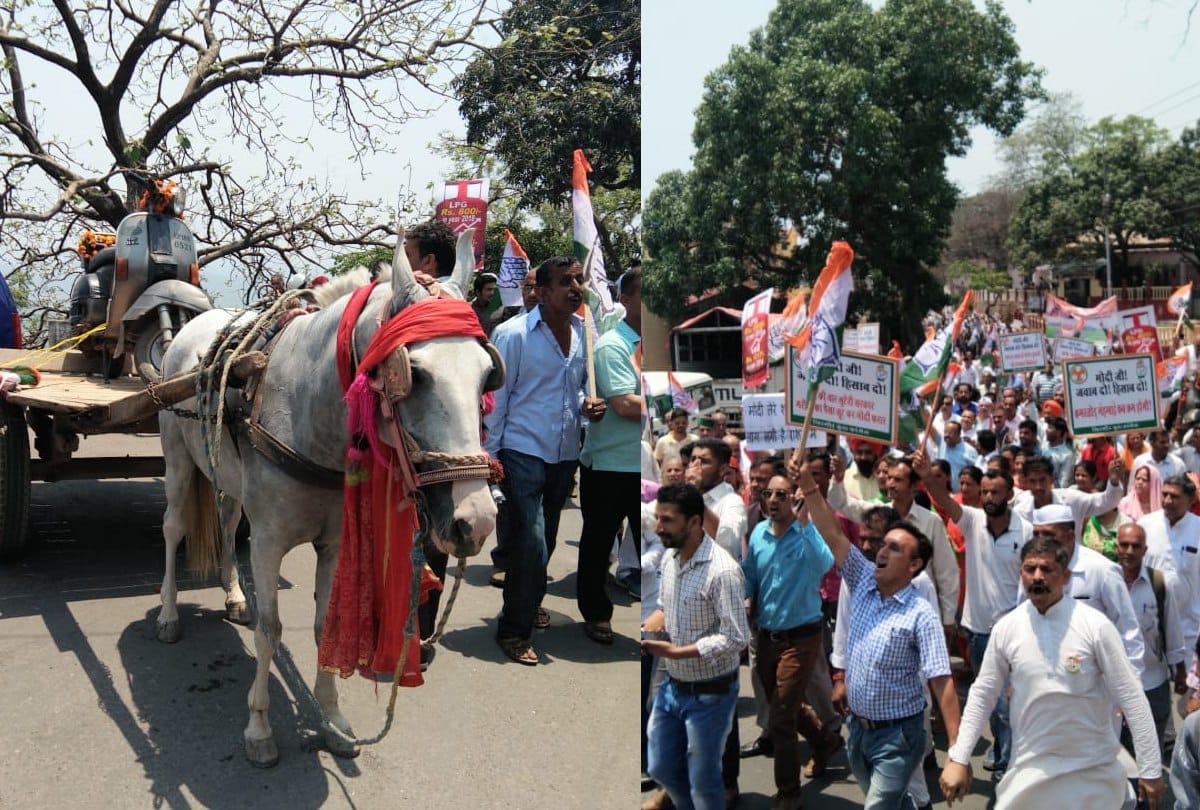 Himachal Pradesh Congress leaders protest against inflation