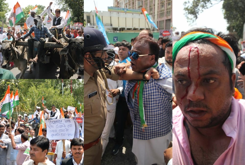  congress protest in lucknow over petrol and diesel prices.