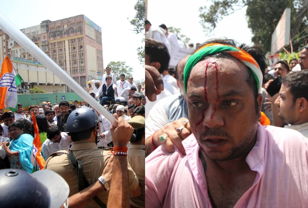  congress protest in lucknow over petrol and diesel prices.