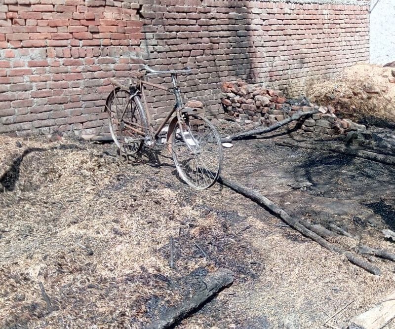 पांच झोपड़ियों में लगी आग, तीन पशु मरे