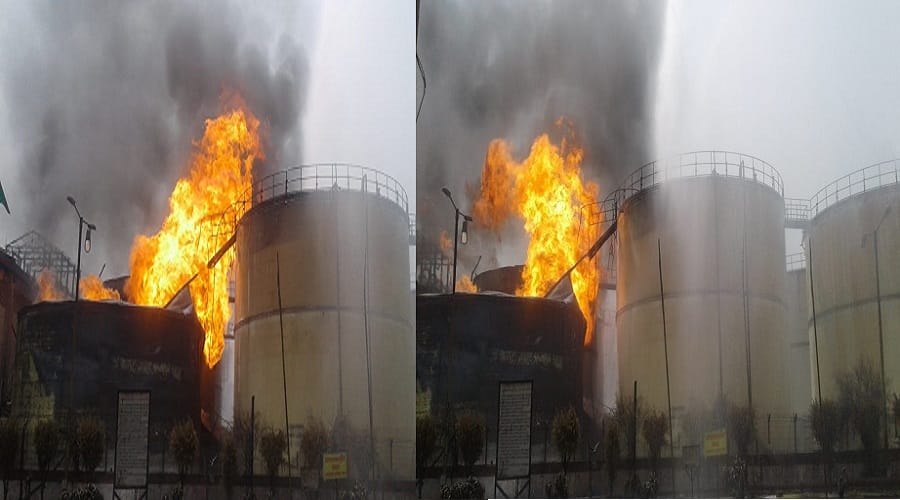There was a fierce fire at the Kainoni distillery plant in Meerut, not yet extinguished