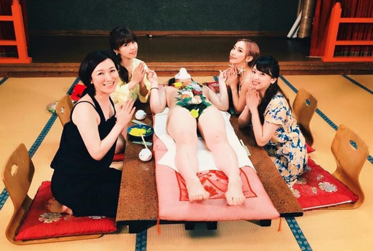 Nyotaimori Is Japanese Tradition Of Serving Food On Nude Women