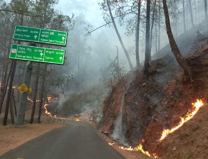कठपुडियाछीना में लीसा डिपो के निकट तक पहुंच गई जंगल की आग