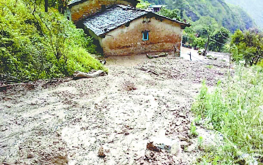 Mountain ridge between torrential rains