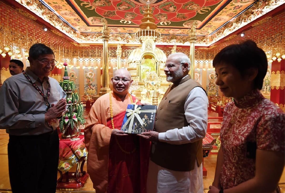  PM narendra modi visiting the Changi Naval Base on board INS Satpura
