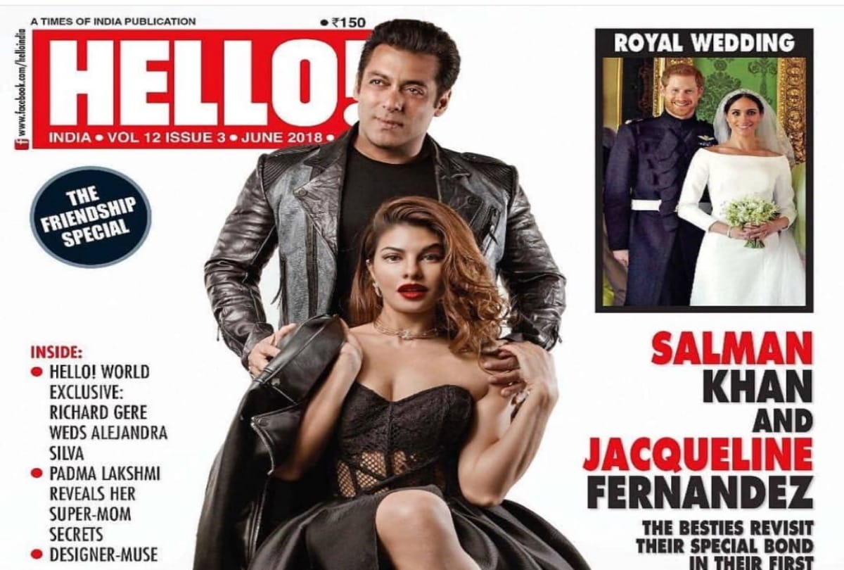 salman khan and jacqueline fernandez pose for the cover of hello june edition