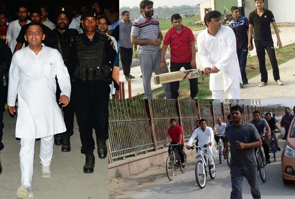  akhilesh yadav in janeshwar mishra park in lucknow.
