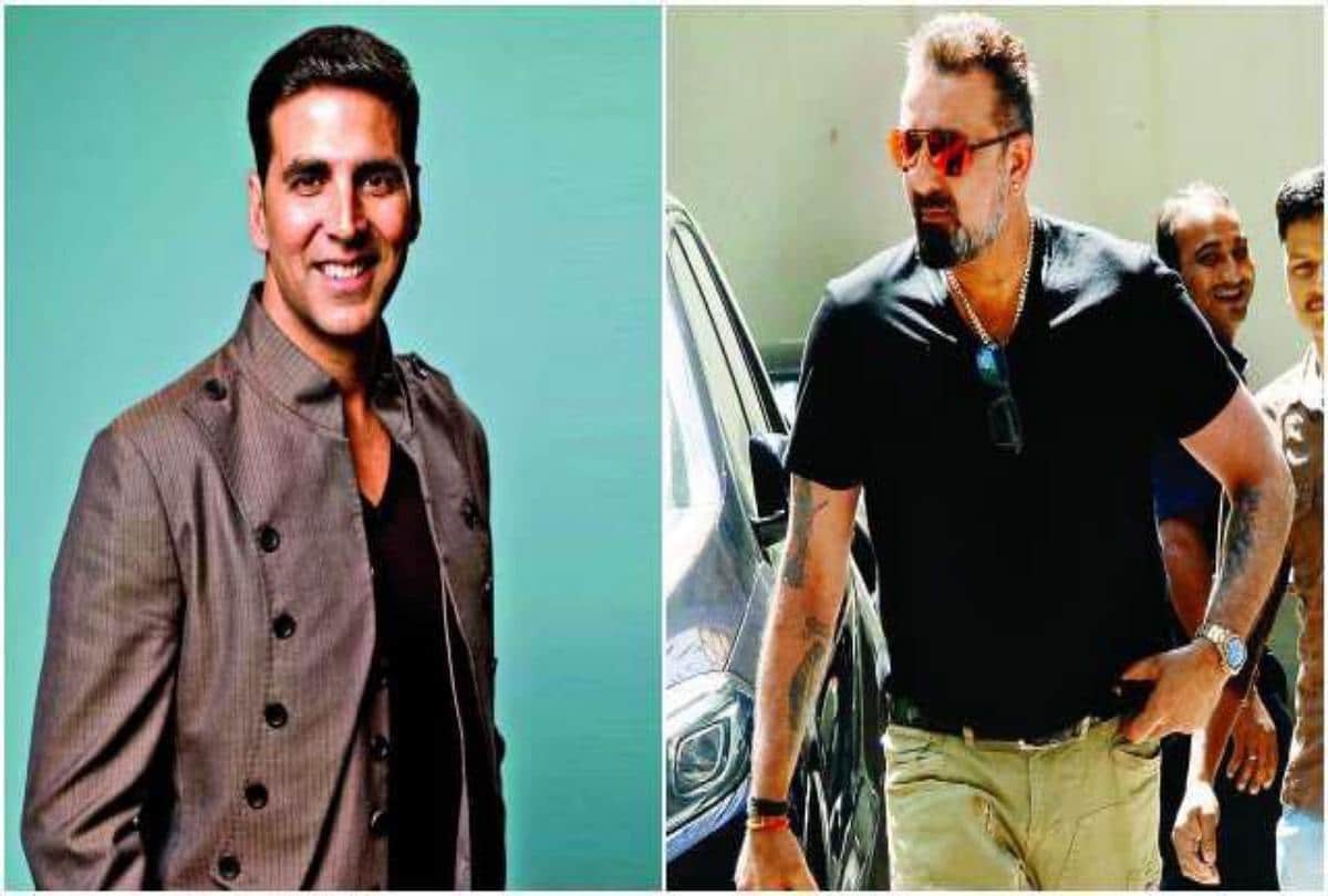 Akshay kumar and sanjay dutt meeting on the way pulls huge crowd at Mumbai