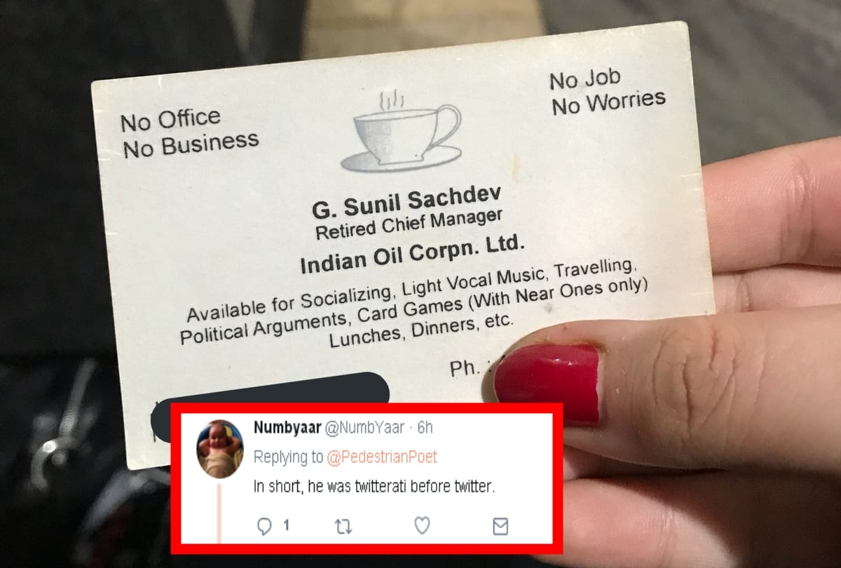 a business card of retired chief manager going viral as it contains hilarious content 