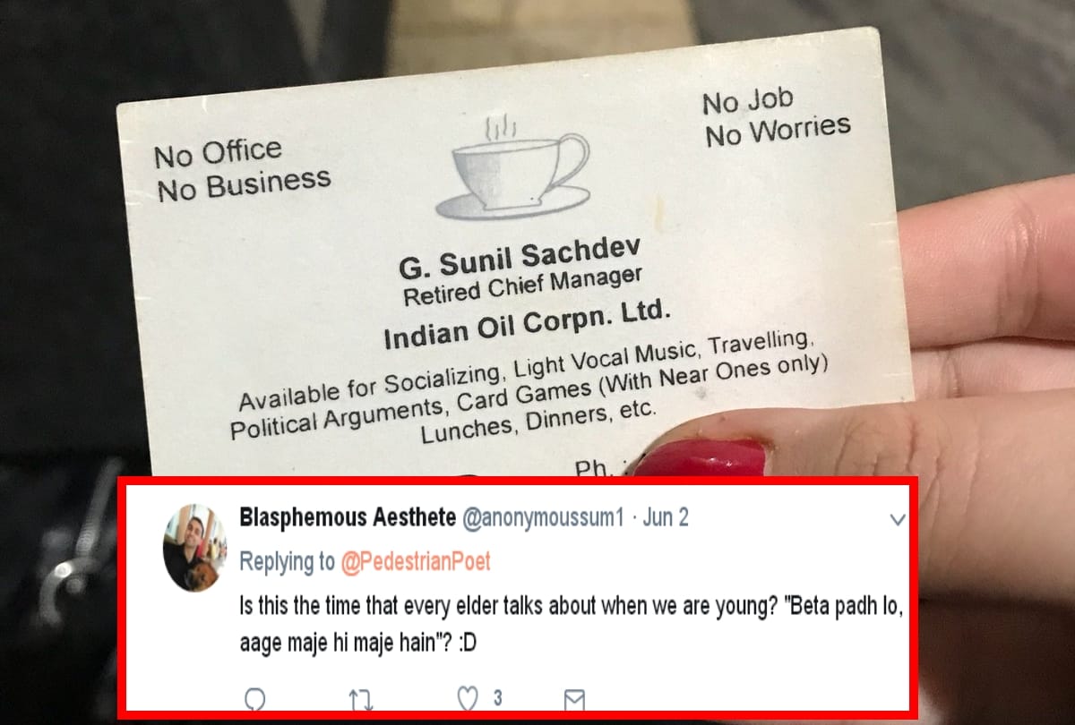 a business card of retired chief manager going viral as it contains hilarious content 