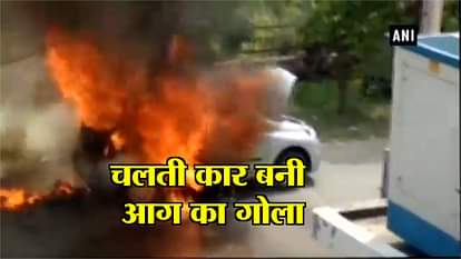 Massive fire breaks out in a car in Meerut