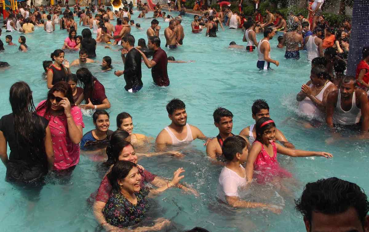 Varanasi people have fun in the water park with games