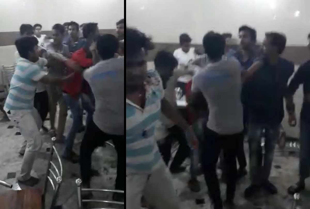 goons fighting in tunde kababi restaurant in Lucknow 