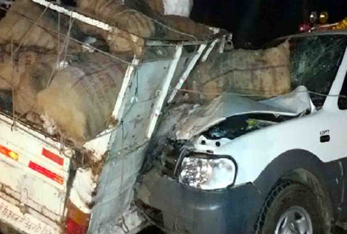 Dumpar collides with pick-up, killing one of ten injured