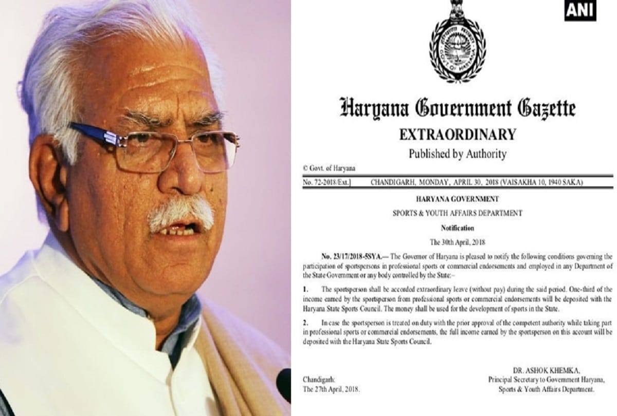 haryana government released notification for state sports persons