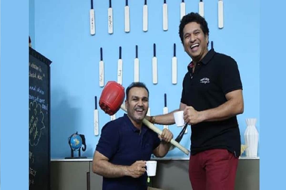 virender sehwag and sachin tendulkar pic viral as being ram and hanuman with hammer